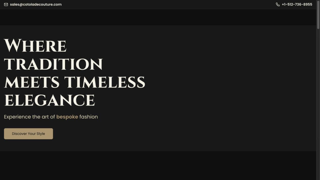 Cotola de Couture website homepage