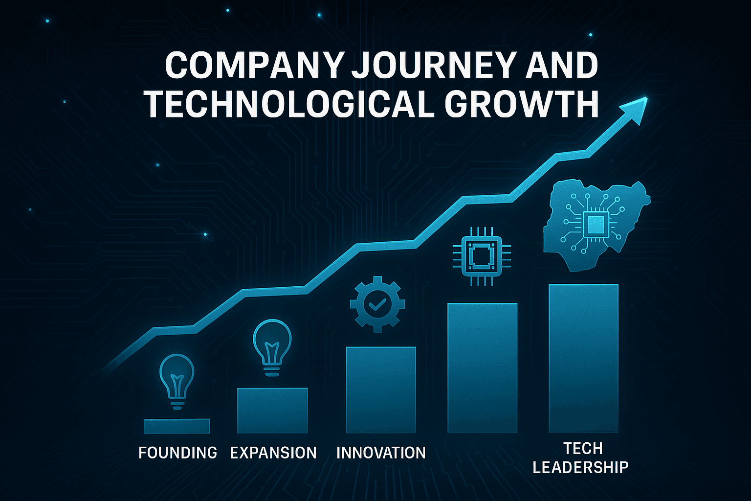Visualization of Ronit Soft Limited's company journey and technological growth as a tech company in Nigeria